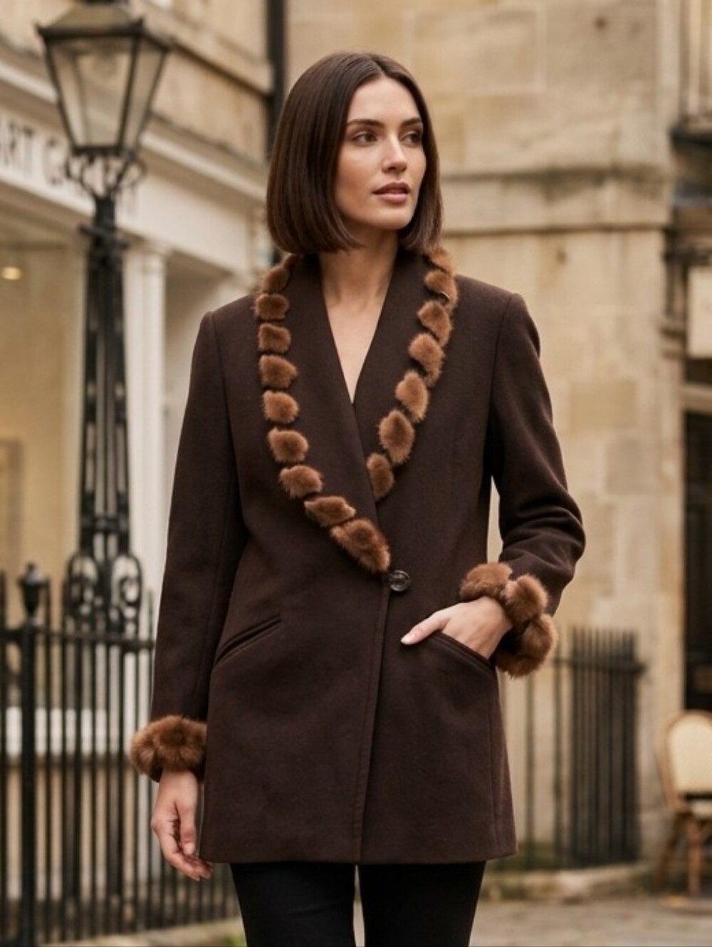 NWT Marvin Richards Women's Vintage Brown Lambswool Fur Trim Blazer Size 8